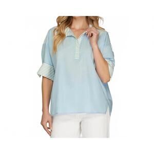 NEW STYLE USA prep oversized top in light blue